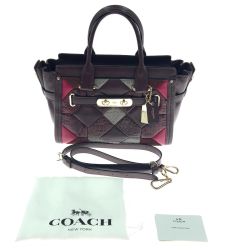 〇〇 COACH コーチ スワッガー 27 パッチワーク エンボスド エキゾチック レザー 2way ショルダーバッグ 38365 ブラウン x ピンク Bランク
