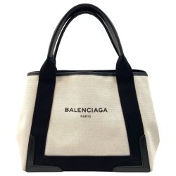 〇〇 BALENCIAGA バレンシアガ ネイビーカバス S キャンバス ハンドバッグ トートバッグ 339933・1081・A・00213  ホワイト Bランク
