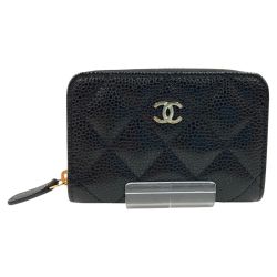 〇〇 CHANEL シャネル マトラッセ クラシック ジップ コインパース キャビアスキン コインケース AP0216 ブラック Aランク