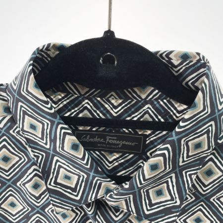  Salvatore Ferragamo サルヴァトーレフェラガモ メンズ シャツ 総柄 サイズXL ネイビー