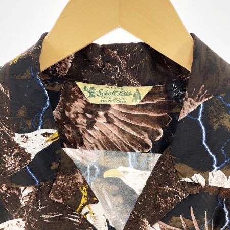  Schott ショット メンズ アロハシャツ AMERICAN EAGLE シェルボタン/ネコ目 サイズL ブラウン