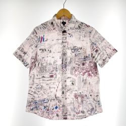 〇〇 Paul Smith ポールスミス メンズ 半袖シャツ グローバル スケッチブック サイズL Mk 153604 ピンク Bランク