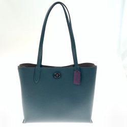 〇〇 COACH コーチ ウィロウ トート ウィズ シグネチャー キャンバス インテリア トートバッグ C0690 ブルー Cランク