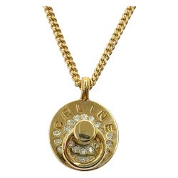 〇〇 CELINE セリーヌ ヴィンテージ ロゴ ラウンド GP ラインストーン ネックレス  ゴールド Bランク