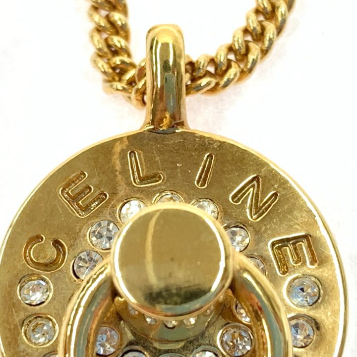 セリーヌ CELINE ラインストーンネックレス ロゴ ラウンド GP ゴールド CELINE セリーヌ ヴィンテージ ロゴ ラウンド GP ラインストーン