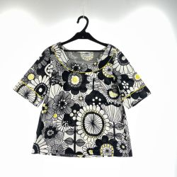 〇〇 Marimekko マリメッコ レディース 半袖カットソー 花柄 サイズ34 ホワイト×ブラック Bランク