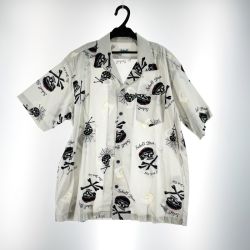 〇〇 Schott ショット メンズ アロハシャツ スカル柄 サイズL グレー Bランク