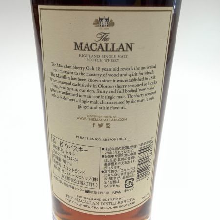  The MACALLAN マッカラン 18年 シェリーオークカスク スコッチウイスキー 2019 43度 700ml 未開栓