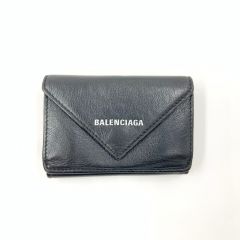  BALENCIAGA バレンシアガ ペーパー ミニ ウォレット 三つ折り短財布 391446 1000 1217 ブラック Cランク