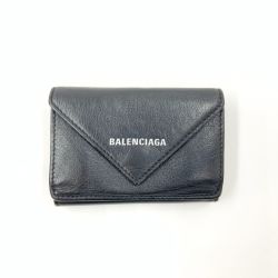 〇〇 BALENCIAGA バレンシアガ ペーパー ミニ ウォレット 三つ折り短財布 391446 1000 1217 ブラック Cランク