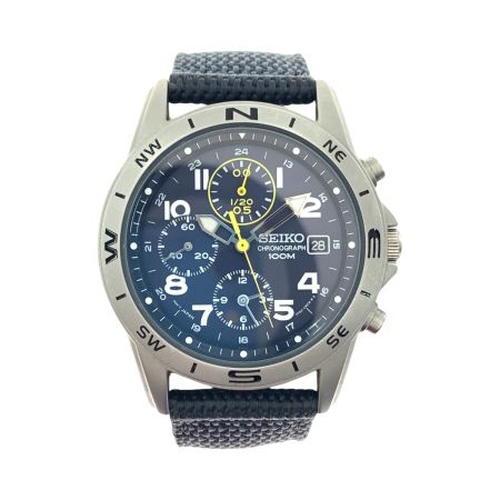  SEIKO セイコー クロノグラフ 100M クォーツ 腕時計 7T92-0DX0 ブルー  x イエロー