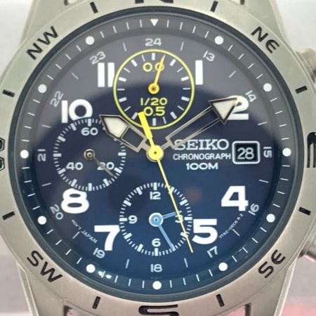  SEIKO セイコー クロノグラフ 100M クォーツ 腕時計 7T92-0DX0 ブルー  x イエロー