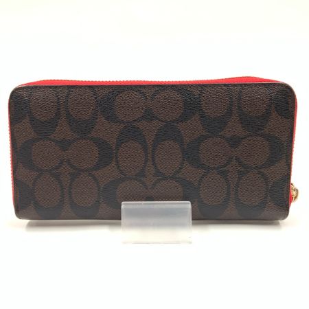  COACH コーチ ロング ジップ アラウンド ウォレット シグネチャー キャンバス 長財布 C4452 ブラウン×レッド x レッド