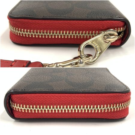  COACH コーチ ロング ジップ アラウンド ウォレット シグネチャー キャンバス 長財布 C4452 ブラウン×レッド x レッド