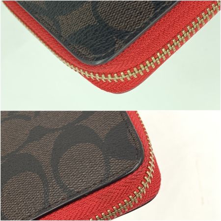  COACH コーチ ロング ジップ アラウンド ウォレット シグネチャー キャンバス 長財布 C4452 ブラウン×レッド x レッド