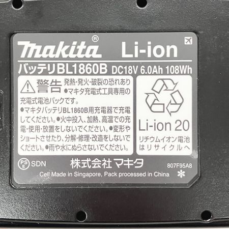 MAKITA マキタ 純正 18v 6.0Ah リチウムイオンバッテリ BL1860B ブラック 未使用品