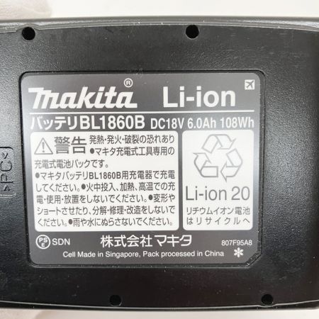  MAKITA マキタ 純正 18v 6.0Ah リチウムイオンバッテリ BL1860B ブラック 未使用品