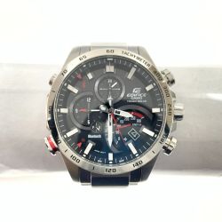 〇〇 CASIO カシオ EDIFICE エディフィス タイムトラベラー ソーラークォーツ モバイルリンク 腕時計 EQB-501 シルバー x ブラック Bランク