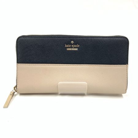  Kate Spade ケイトスペード ラウンドファスナー 長財布  ブラック x ベージュ