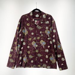 〇〇 Schott ショット メンズ アロハシャツ カジノ柄 トランプ柄 サイズL パープル Bランク