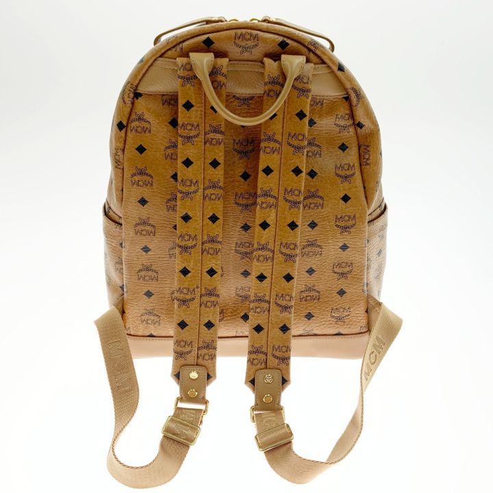 MCM エム・シー・エム リュックサック ロゴプレート スタッズ ロゴグラム リュック・デイパック レザー ベージュ×ブラック レディース MCM エムシーエム ロゴグラム スタッズ バックパック デイパック