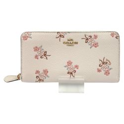 〇〇 COACH コーチ フラワーモチーフ ラウンドファスナー 長財布 68419 ピンク Bランク