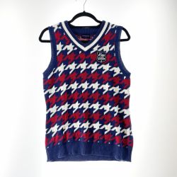 〇〇 KISS ON THE GREEN ゴルフウエア レディース ニットベスト サイズ3 2123 レッド×ネイビー Bランク