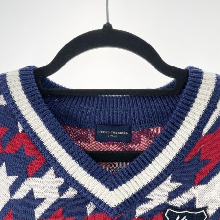  KISS ON THE GREEN ゴルフウエア レディース ニットベスト サイズ3 2123 レッド×ネイビー