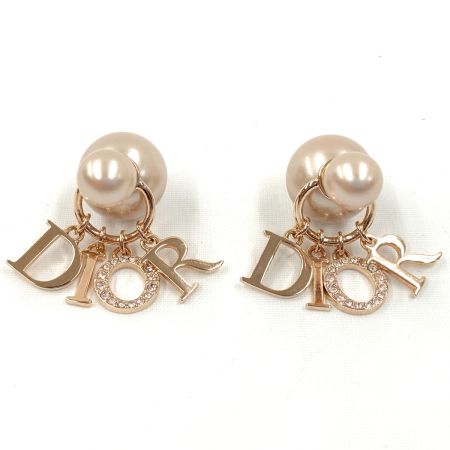  Christian Dior クリスチャンディオール トライバル ラインストーン ロゴ ピアス  ピンク