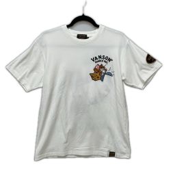 〇〇 VANSON バンソン メンズ Tシャツ トムとジェリー コラボ Tシャツ しっぽアート 刺繍プリント ベア天竺 sizeM ホワイト Bランク