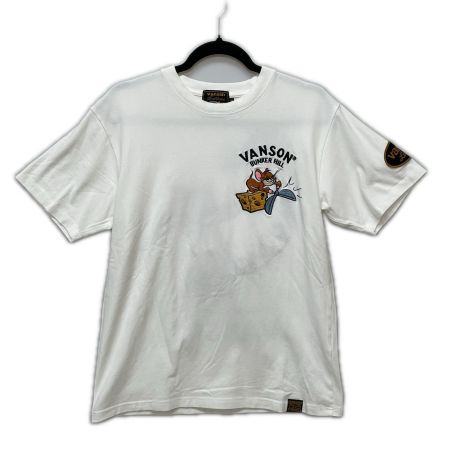  VANSON バンソン メンズ Tシャツ トムとジェリー コラボ Tシャツ しっぽアート 刺繍プリント ベア天竺 sizeM ホワイト