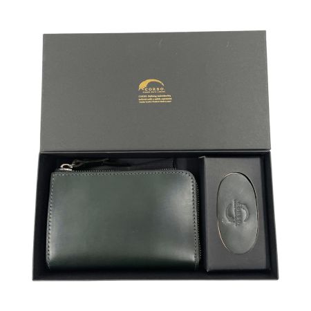  CORBO メンズ L字ファスナー二つ折り財布 face Bridle Leather 1LD-0238 ダークグリーン