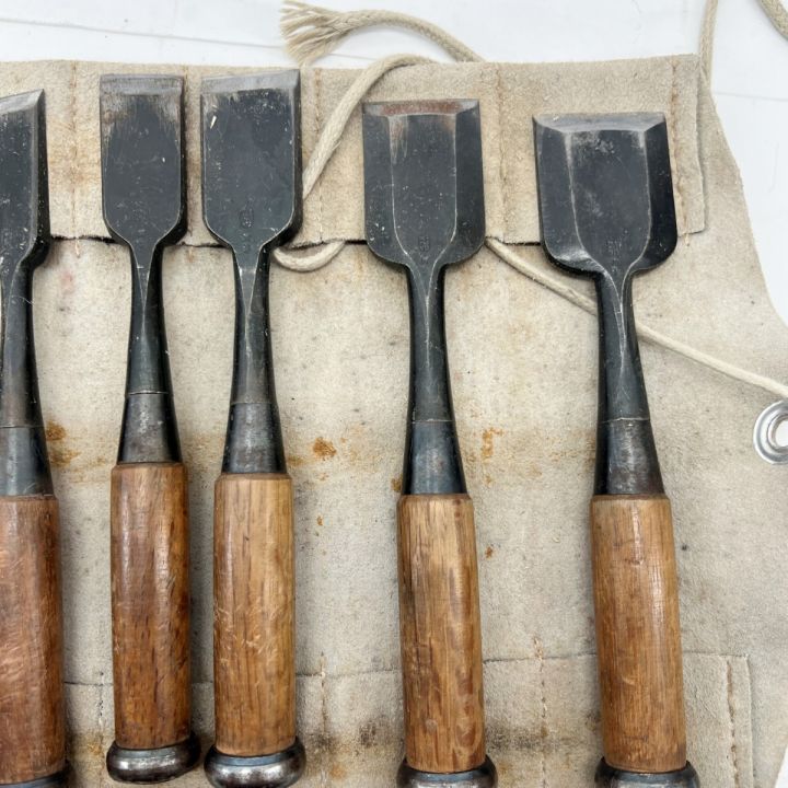 助次 ノミ のみ 鑿 革ケース付き 大工道具 建具 木工 10本ｾｯﾄ - 中古