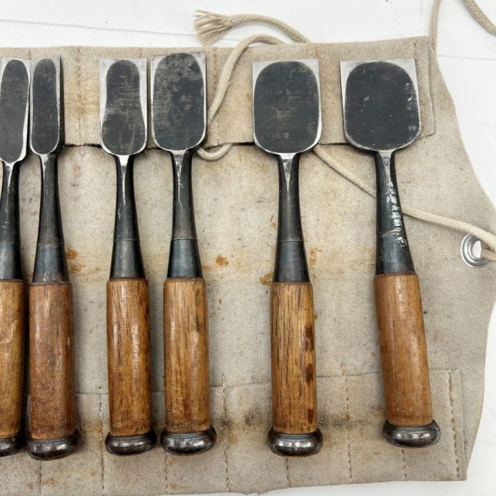 助次 ノミ のみ 鑿 革ケース付き 大工道具 建具 木工 10本ｾｯﾄ - 中古