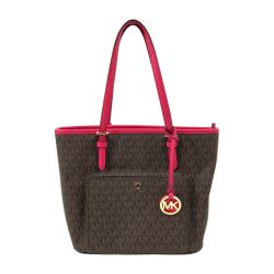 〇〇 MICHAEL KORS マイケルコース ジェットセット ロゴ トートバッグ 30S7GTTT8B ブラウン x ピンク Bランク