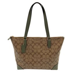 〇〇 COACH コーチ シグネチャー トートバッグ ハンドバッグ F29208 ブラウン×オリーブ x グリーン Bランク