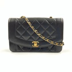 〇〇 CHANEL シャネル マトラッセ ダイアナフラップ ラムスキン チェーンショルダーバッグ　 ブラック Cランク
