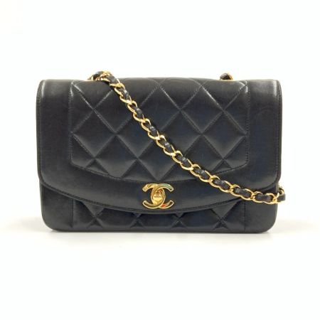  CHANEL シャネル マトラッセ ダイアナフラップ ラムスキン チェーンショルダーバッグ　 ブラック