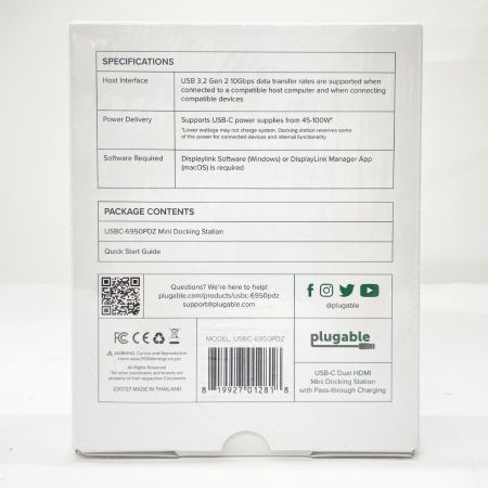  Plugable USB-C Dual HDMI Mini Docking Station USBC-6950PDZ 未開封品