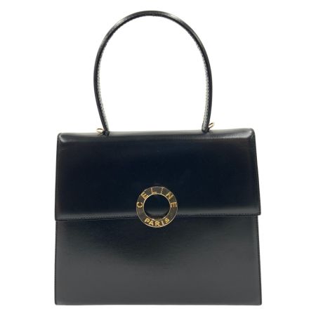  CELINE セリーヌ トップハンドル サークルロゴ ハンドバッグ F-21305 ブラック