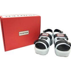 〇〇 HUNTER ハンター シティ リベル ネオ レザー バックル サンダル 23cm相当 ライトブルー UFD3109LEA ブラック Bランク