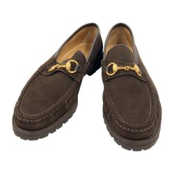 〇〇 GUCCI グッチ  ホースビット スエード ローファー 1116030 表記サイズ 41 1/2 E ダークブラウン 現状渡し  Cランク