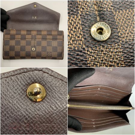  LOUIS VUITTON ルイヴィトン ダミエ ポルトフォイユ サラ 二つ折り財布  N63209 ブラウン イニシャル入り