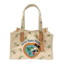 〇〇 COACH コーチ Disney コラボ フローラル アンド ミッキーマウス トート 30 CH419 ベージュ Bランク