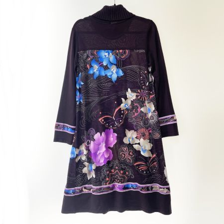  LEONARD レオナール レディース  ワンピース 花柄 インナー、ファーブローチ付き サイズLL パープル