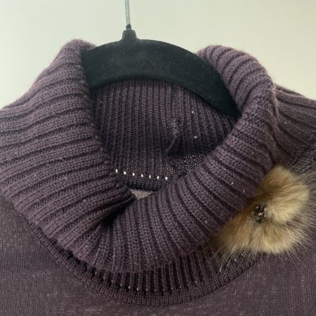  LEONARD レオナール レディース  ワンピース 花柄 インナー、ファーブローチ付き サイズLL パープル