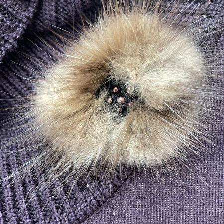  LEONARD レオナール レディース  ワンピース 花柄 インナー、ファーブローチ付き サイズLL パープル