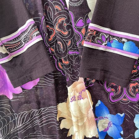  LEONARD レオナール レディース  ワンピース 花柄 インナー、ファーブローチ付き サイズLL パープル