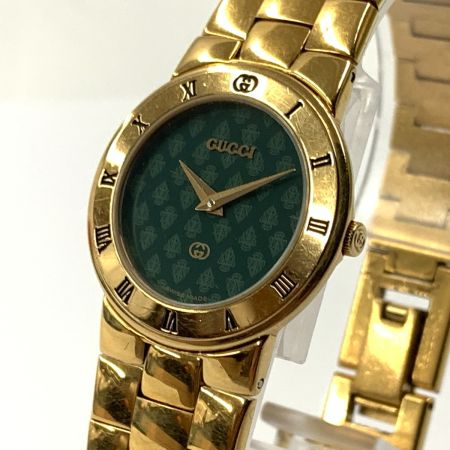  GUCCI グッチ レディース クォーツ 腕時計 3300L ゴールド x グリーン 現状渡し 