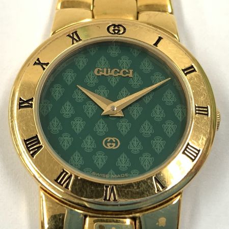  GUCCI グッチ レディース クォーツ 腕時計 3300L ゴールド x グリーン 現状渡し 